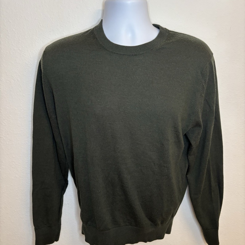 ZARA  L Forest Green Wool Blend Crewneck Long Sleeve Sweater Y2K
